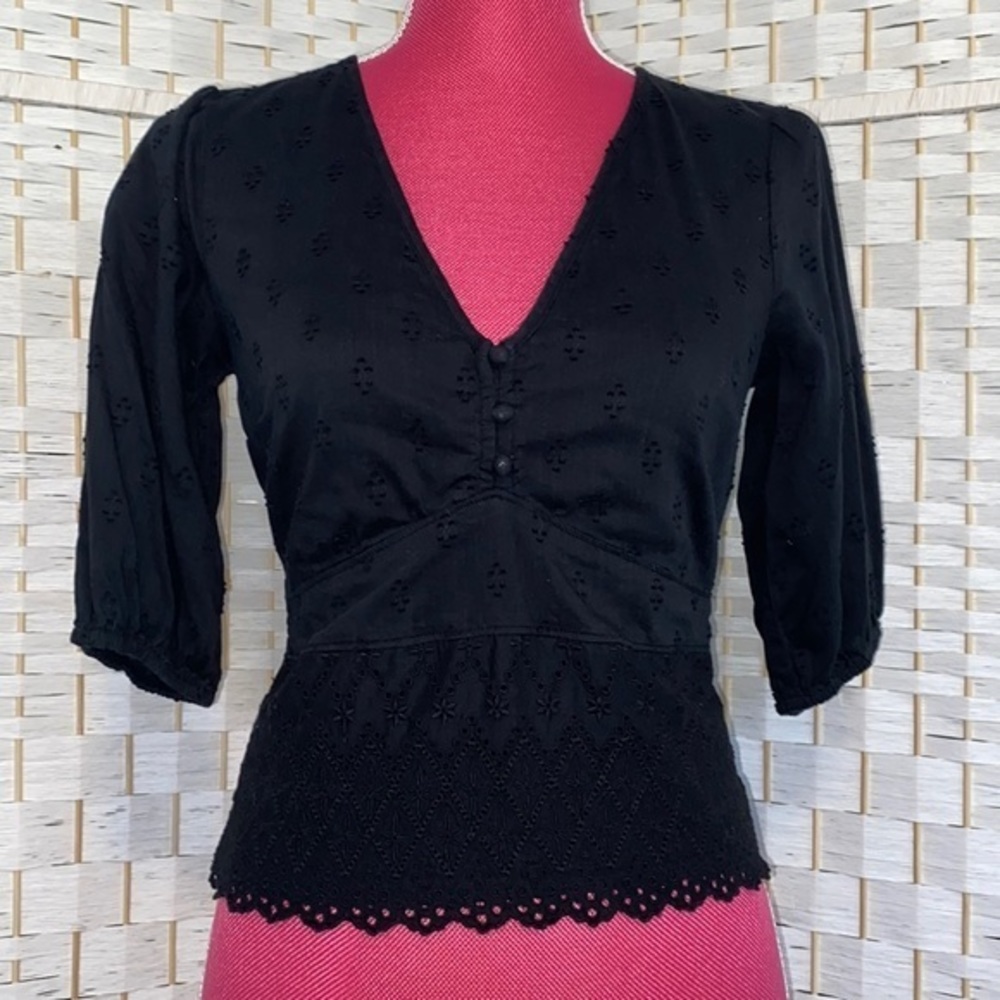 Abercrombie & Fitch Black Eyelet Peplum Top Small